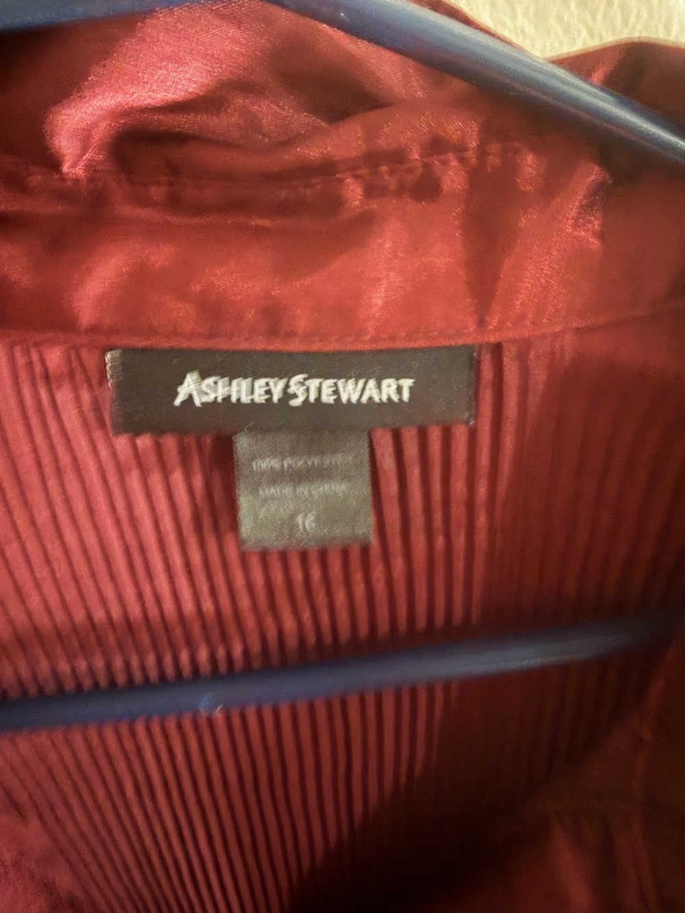 Ashley Stewart Size 16 Wine-Red Silky Pleated Blouse - Picture 2 of 3